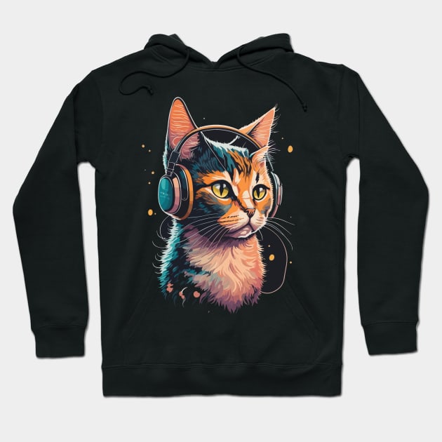 Cat with Headphones Hoodie by ReaBelle